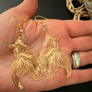 Gold Fish Laser cut Dangle Earrings! New
